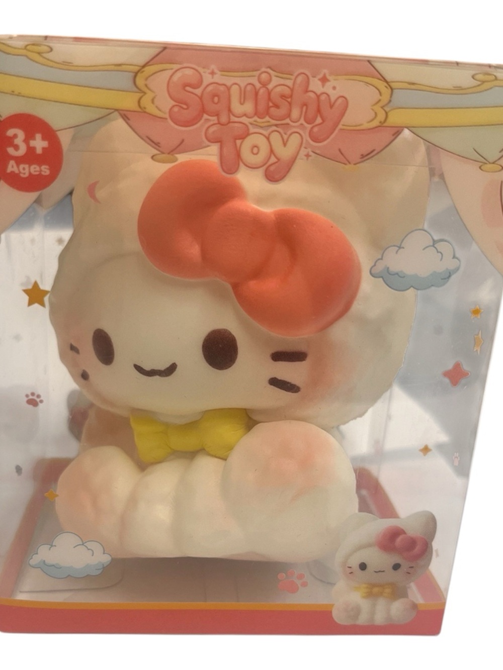 Hello Kitty White Squishy Toy with Pink Bow and Yellow Bowtie